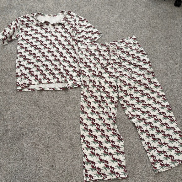 kate quinn Other - Kate Quinn Pajama Set Womens XXL White‎ Red Christmas Cardinal BIrds Henley